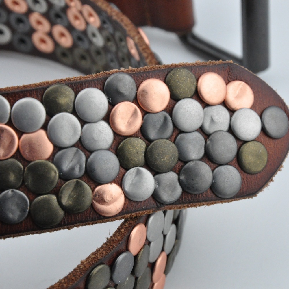 Amsterdam Heritage Studded Leather Belt 85 Brown Excellent Multi-Tone Studs - Picture 4 of 5